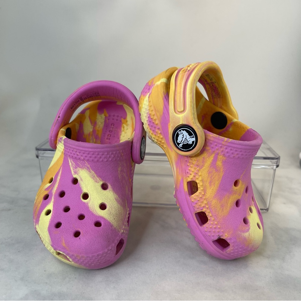 Crocs Children Iconic Comfort Classic Pink/Yellow/Orange Tie Dye Size C4